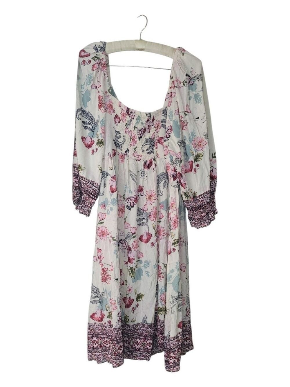 Fairycore Garden Party Angie Floral Boho Mini Dress Puff Sleeve 1X - Picture 3 of 4